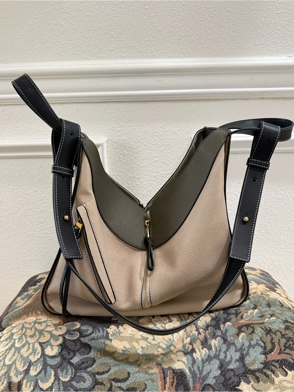 Green and cream Loewe hammock bag